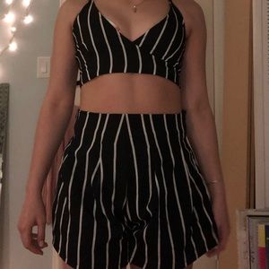 black and white striped 2 piece set